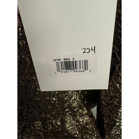 Mac Duggal NWT High Neck Cape Sleeve Metallic Trapeze Dress in Bronze Size S - Picture 7 of 9